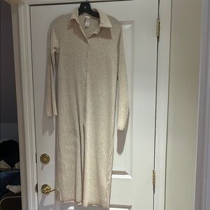 H&M Beige Ribbed Long Sleeve Dress